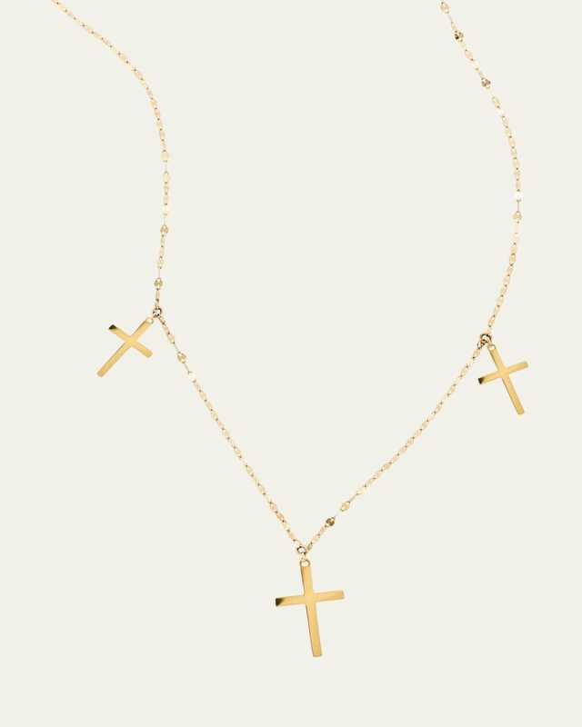 14k Yellow Gold Triple Cross Necklace